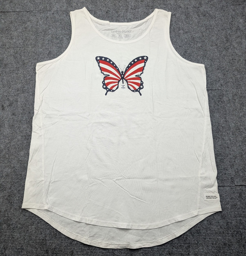 Life Is Good Tank Top Womens XL Crusher Lite Butterfly USA Patriotic Americana